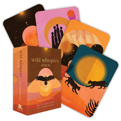 Set of 'wild whispers oracle' by Nat Girsberger cards with colorful designs and packaging.